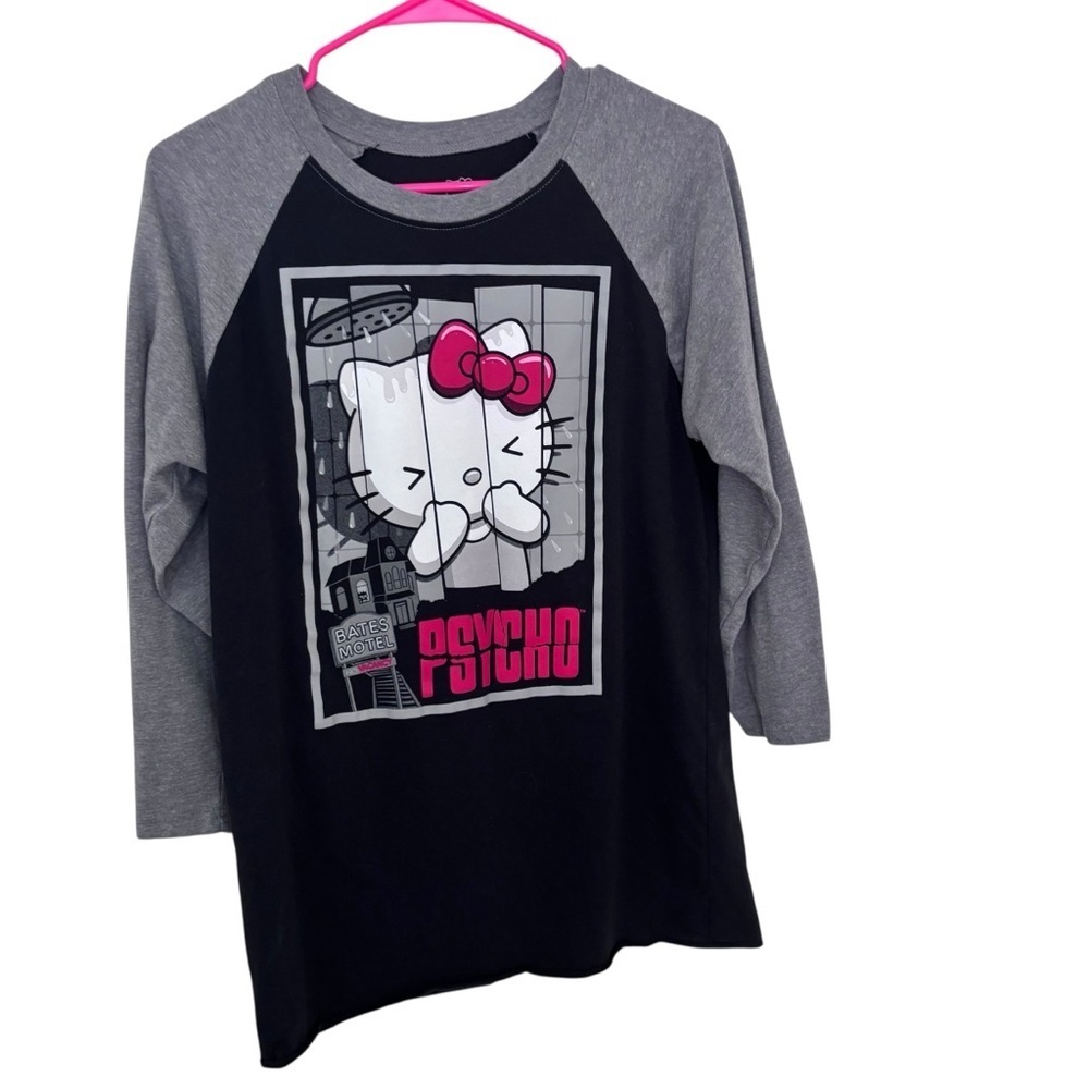 Universal Studios x Hello Kitty Black & Gray “Psycho” graphic baseball Tee